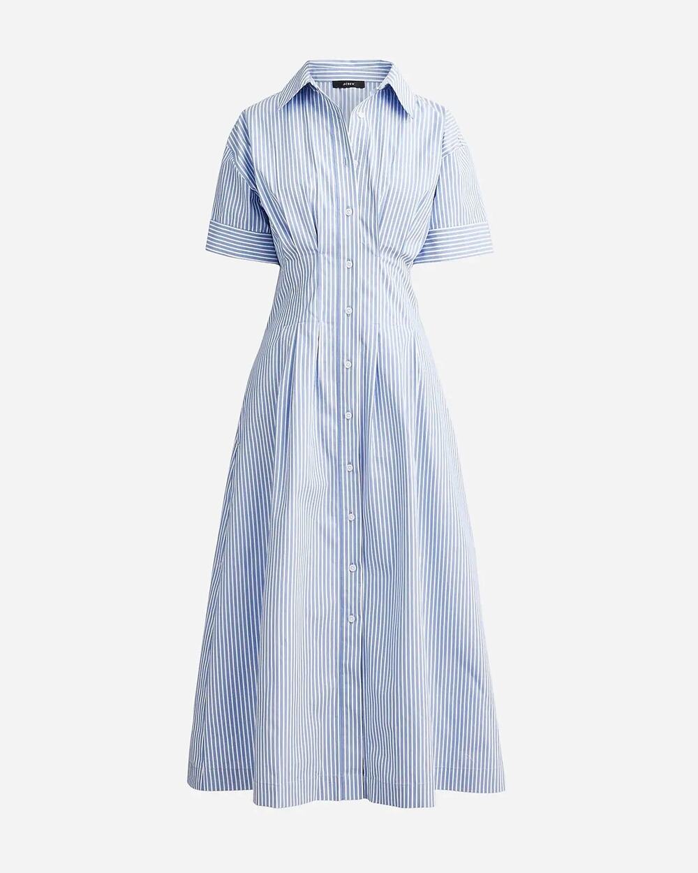 J. Crew Organic Cotton Blue & White Vertical Striped Shirtdress - Size 16